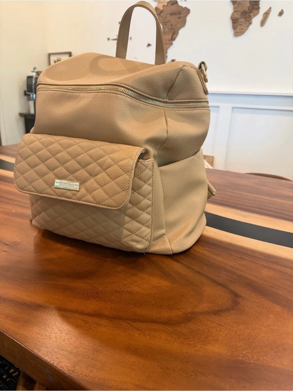 Luli Bebé Quilted Front Pocket Baby Backpack - Beige